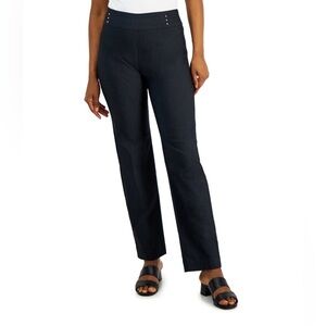 JM Collection Charcoal Navy Pull-On Stretch Womens Cropped Slacks Pants Trousers
